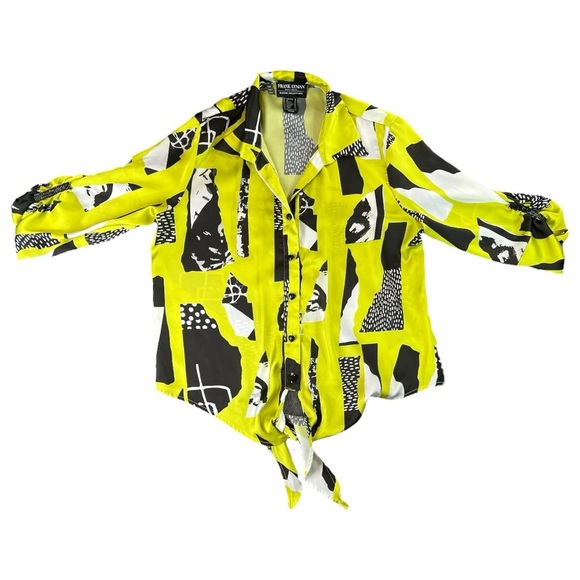 Frank Lyman Montreal Women’s Haute Femme Blouse In Lime/Black Size 6 - Picture 2 of 8